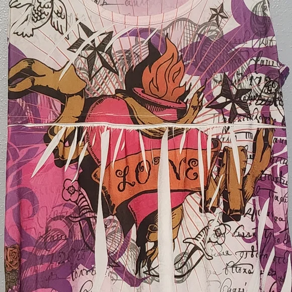 PRESS APPAREL Y2K Ed Hardy Style Purple Tank Mini Dress Small Heart Tattoo 2000s - Picture 5 of 12